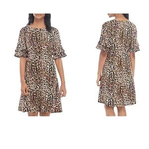 Ronni Nicole size 6 Double Ruffle Sleeve Leopard Animal Print Shift Dress